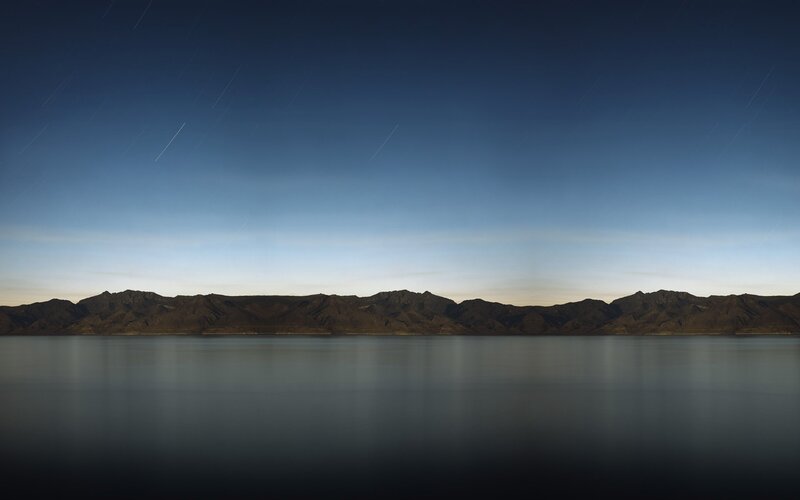 Mountain Range at Night — Blue, Serene, Photograph