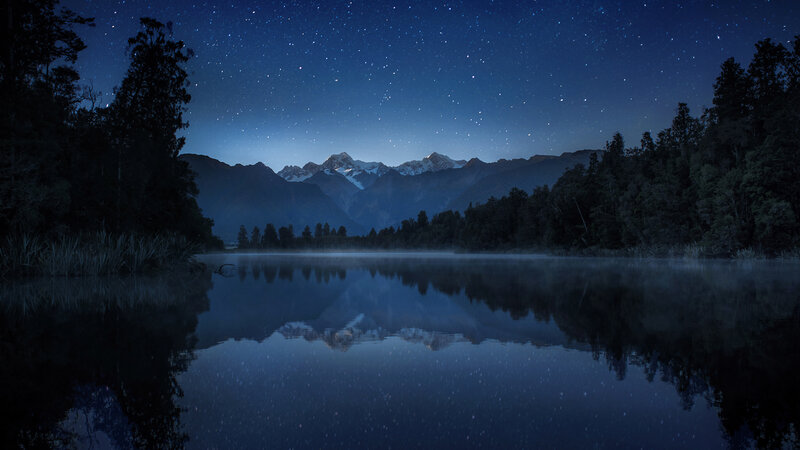 Mountain Range at Night — Blue, Serene