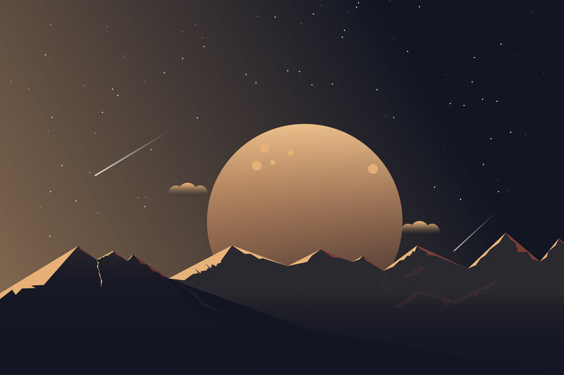 Mountain Range at Night — Brown, Serene