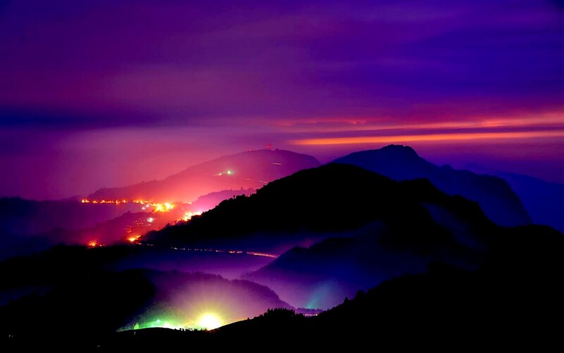Mountain Range at Night — Purple, Dramatic