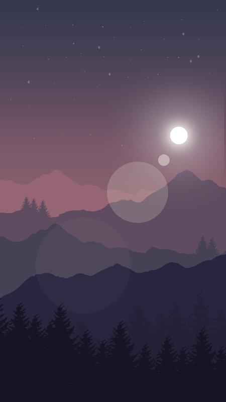 Mountain Range at Night — Purple, Serene, Digital Art