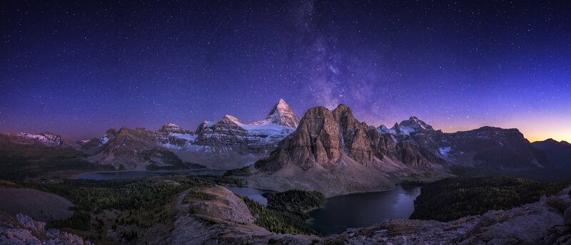 Mountain Range at Night — Purple, Serene, Photograph