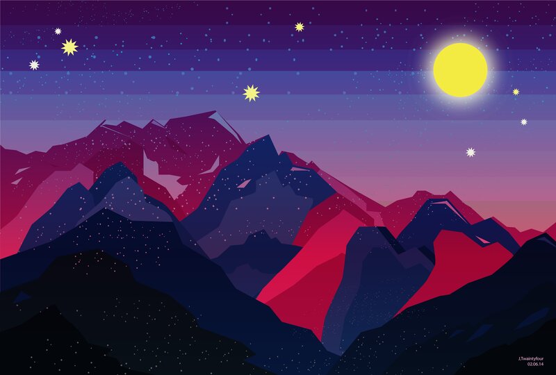 Mountain Range at Night — Purple, Serene