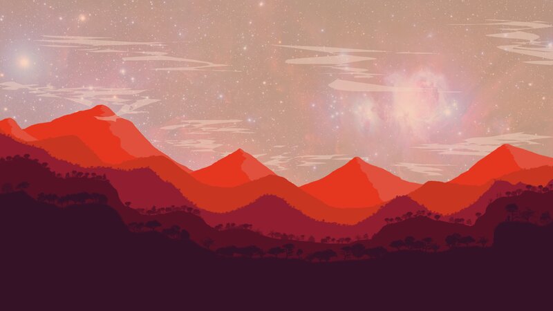 Mountain Range at Night — Red
