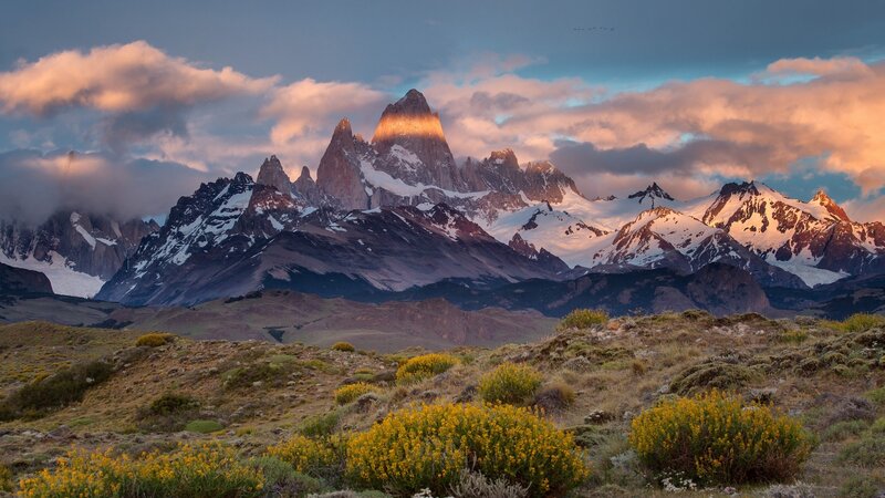 Mountain Range at Sunrise — Blue, Dramatic, Photograph, Snow