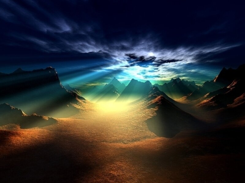 Mountain Range at Sunrise — Blue, Dramatic
