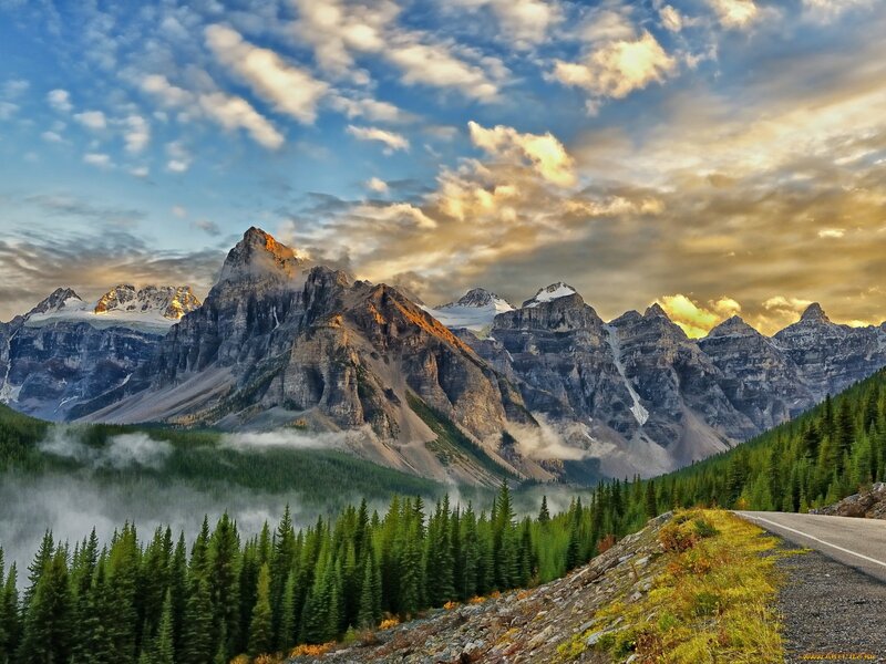 Mountain Range at Sunrise — Blue, Serene, Photograph, Forest