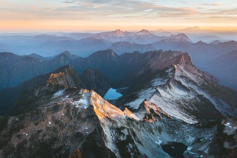 Mountain Range at Sunrise — Blue, Serene, Photograph, Mountains