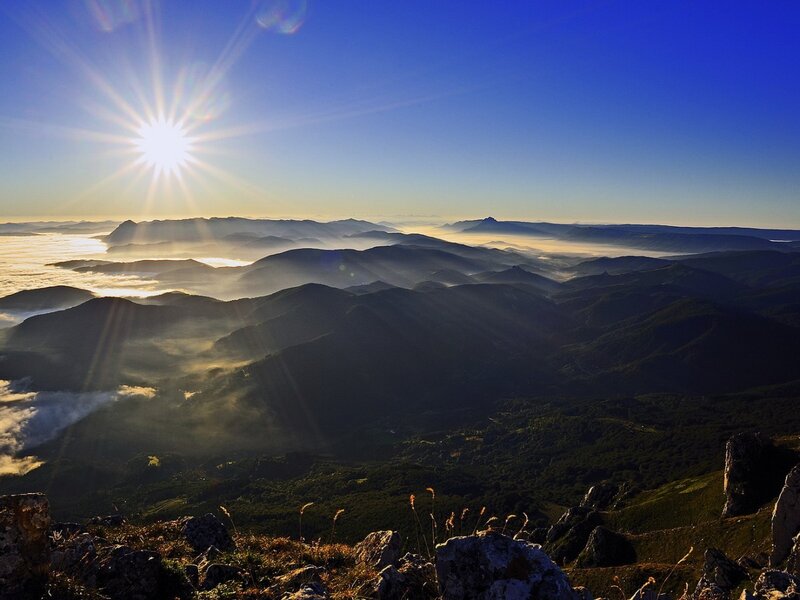 Mountain Range at Sunrise — Blue, Serene