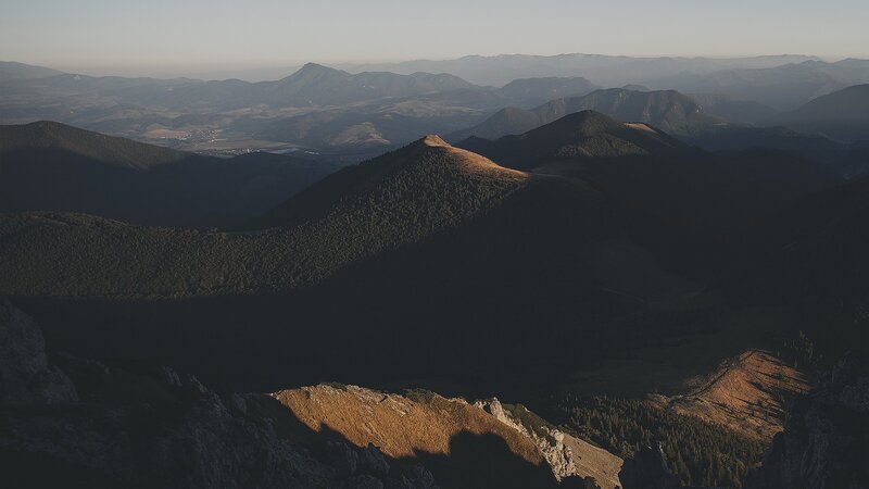 Mountain Range at Sunrise — Brown, Serene, Photograph