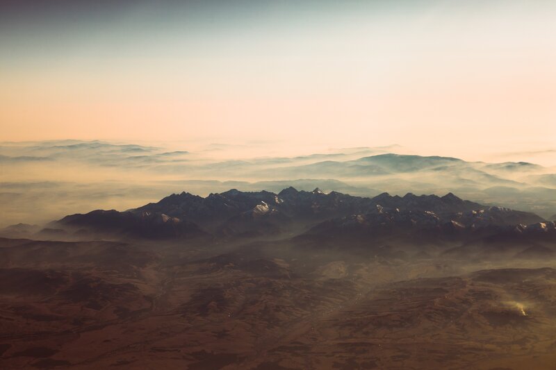 Mountain Range at Sunrise — Brown, Serene