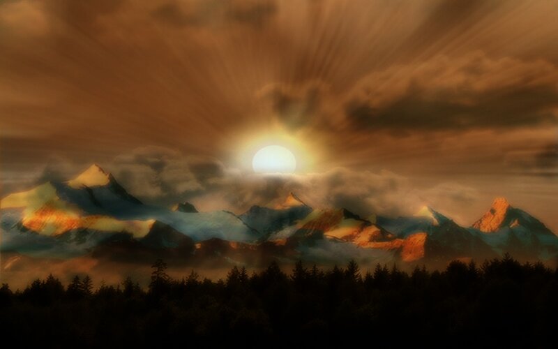 Mountain Range at Sunrise — Brown