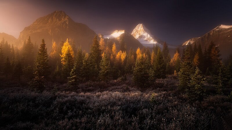 Mountain Range at Sunrise — Gold, Dramatic, Photograph