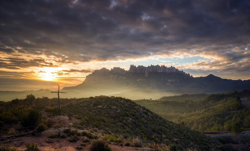 Mountain Range at Sunrise — Gray, Dramatic