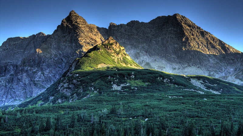 Mountain Range at Sunrise — Green, Dramatic, Photograph