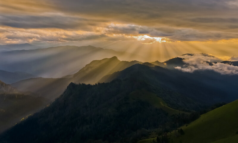 Mountain Range at Sunrise — Green, Dramatic