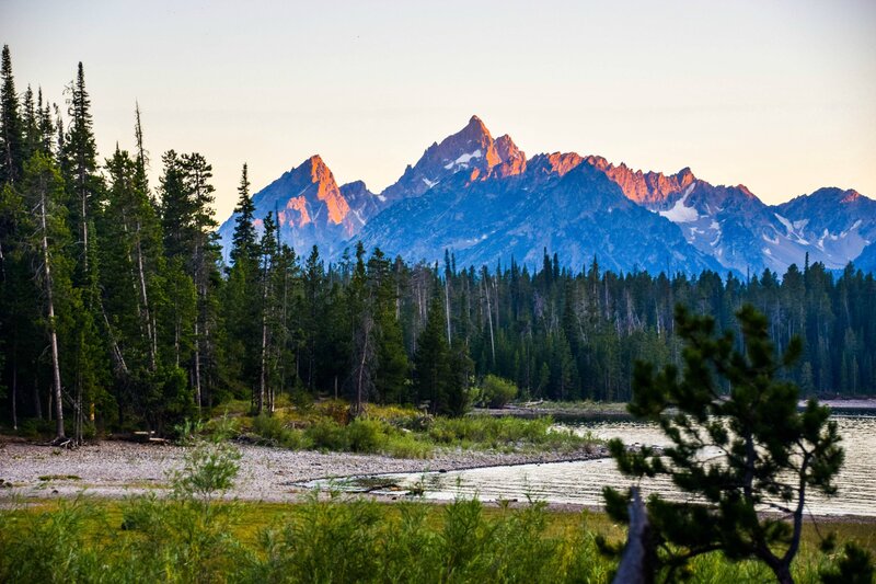 Mountain Range at Sunrise — Green, Serene, Photograph, Forest
