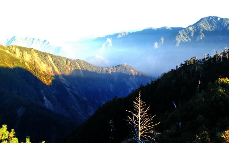 Mountain Range at Sunrise — Green, Serene, Photograph, Valley, Trees