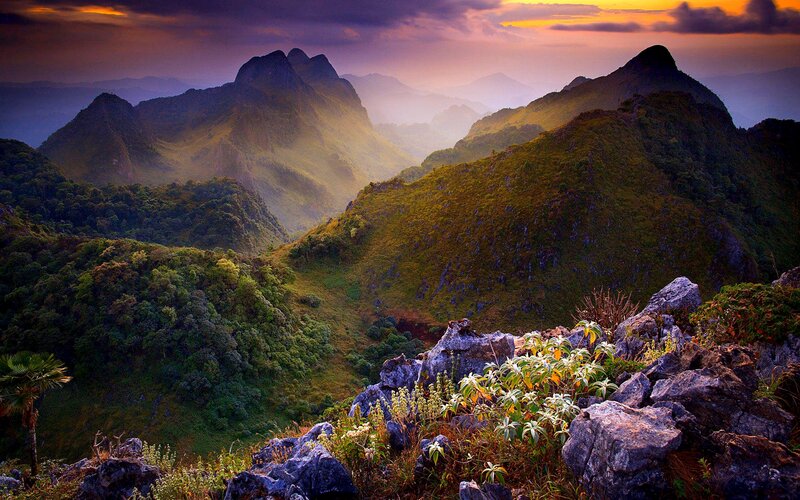 Mountain Range at Sunrise — Green, Serene