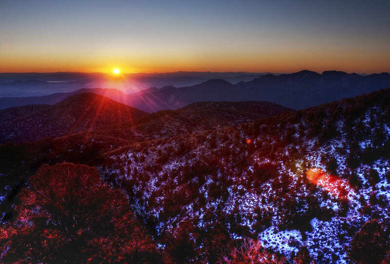 Mountain Range at Sunrise — Orange, Dramatic, Photograph, Sun