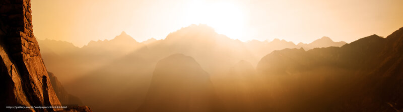 Mountain Range at Sunrise — Orange, Serene, Photograph, Mountains, Sunlight