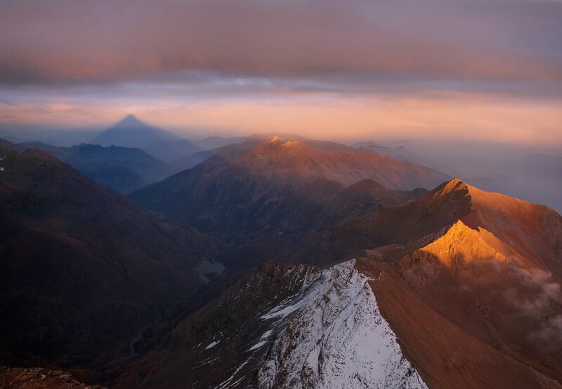 Mountain Range at Sunrise — Orange, Serene, Photograph, Mountains