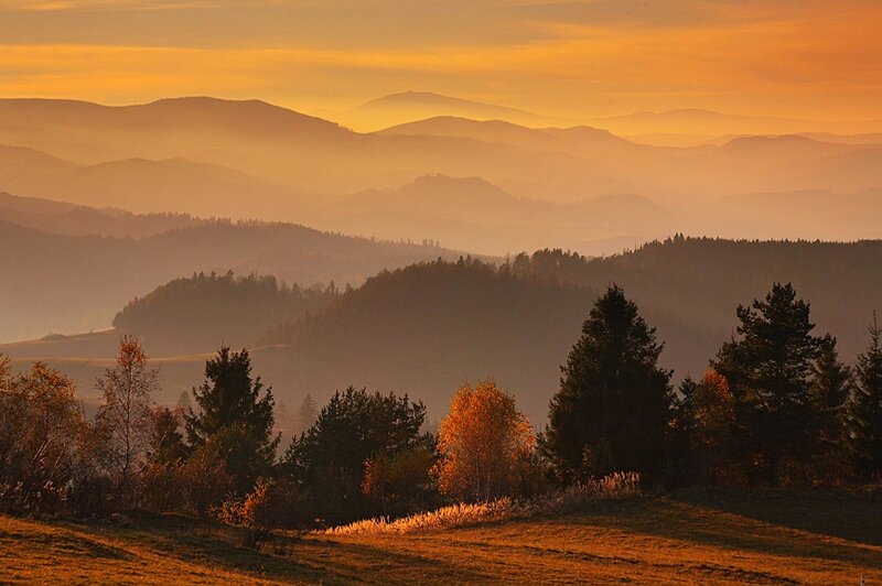 Mountain Range at Sunrise — Orange