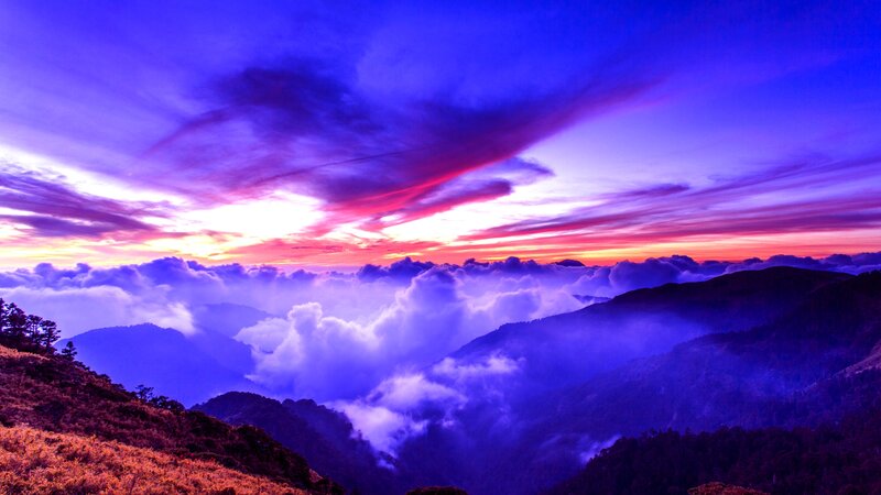 Mountain Range at Sunrise — Purple, Dramatic