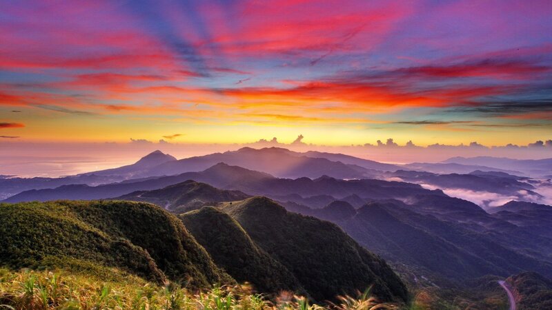 Mountain Range at Sunrise — Red, Dramatic