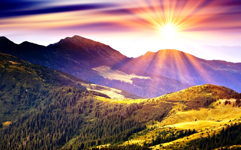 Mountain Range at Sunrise — Yellow, Dramatic