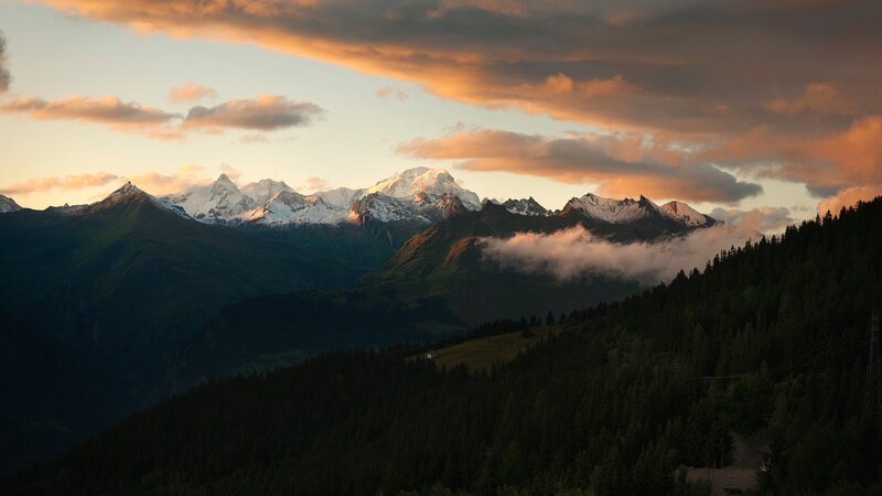 mountain range at sunset