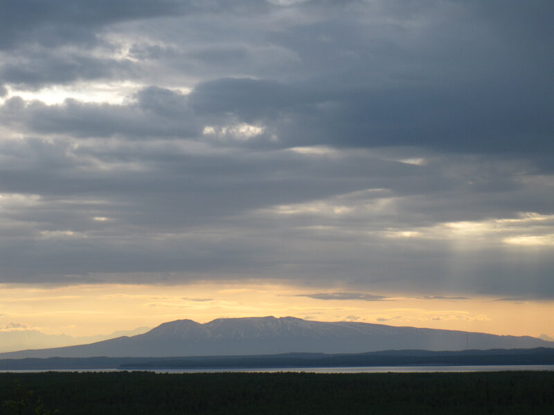 mountain range at sunset