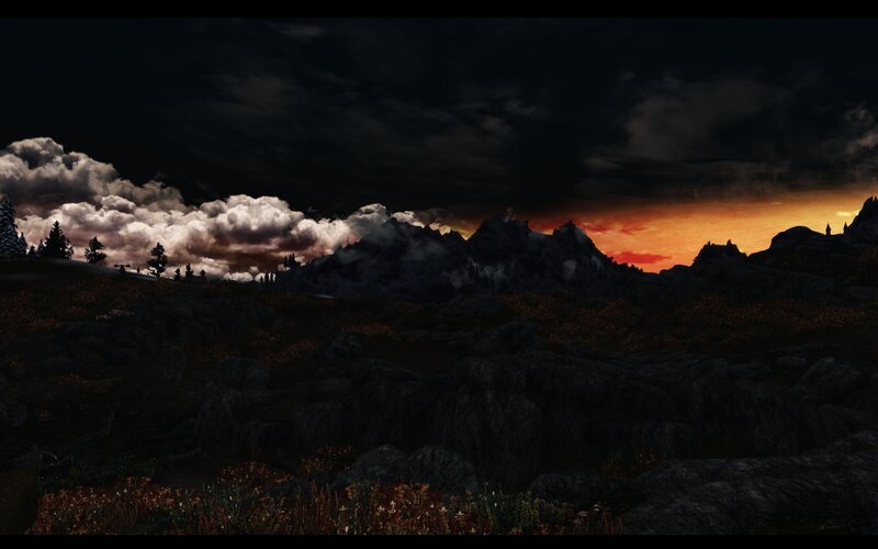 Mountain Range at Sunset — Black, Dramatic