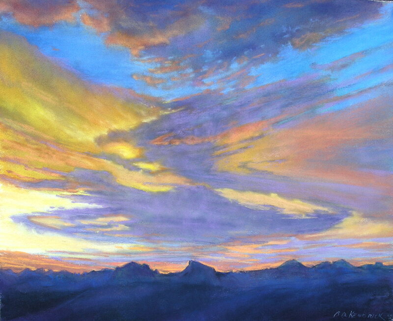 Mountain Range at Sunset — Blue, Dramatic, Painting, Sky