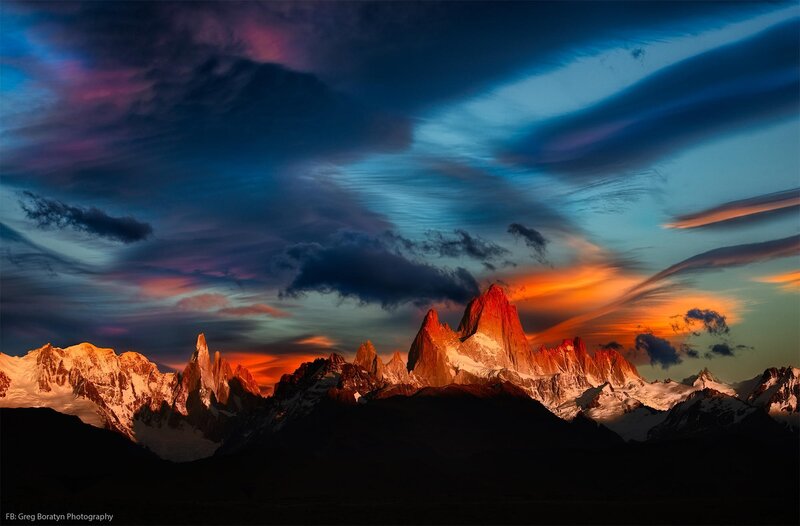 Mountain Range at Sunset — Blue, Dramatic, Photograph, Clouds, Snow