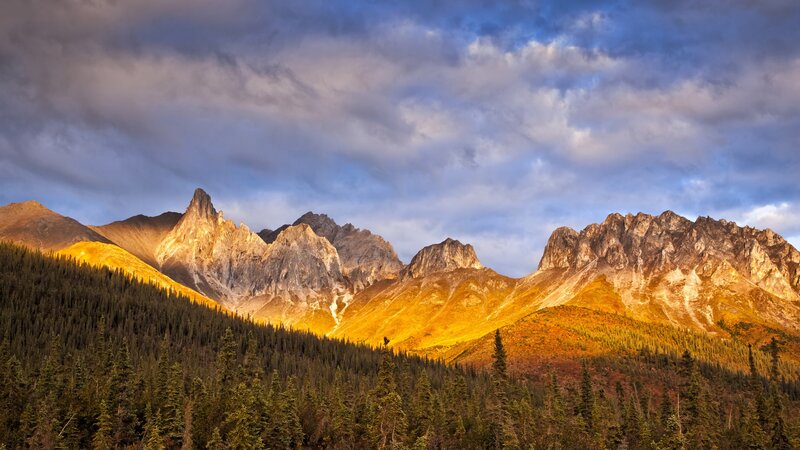 Mountain Range at Sunset — Blue, Dramatic, Photograph, Forest, Clouds