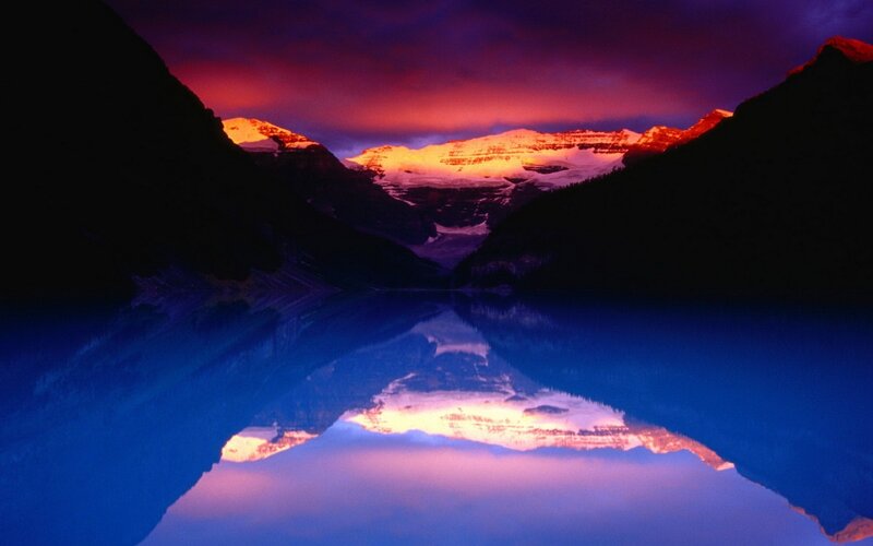 Mountain Range at Sunset — Blue, Dramatic, Photograph, Lake