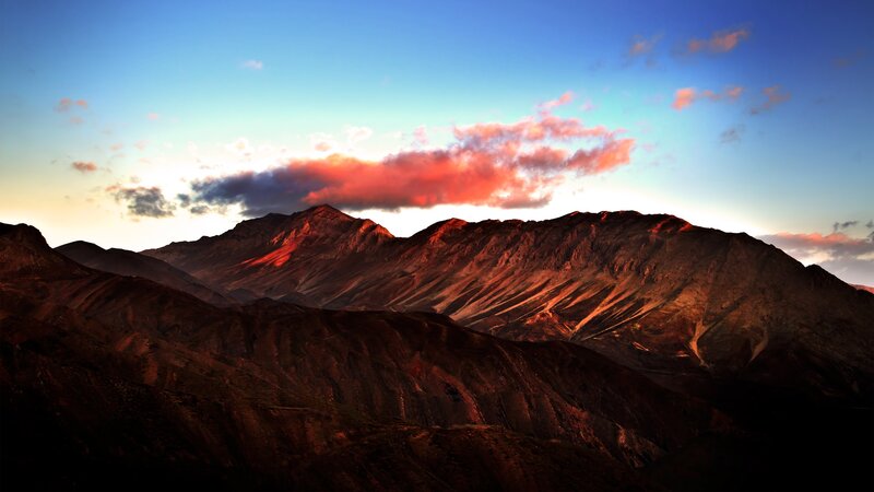 Mountain Range at Sunset — Blue, Dramatic, Photograph, Sky, Clouds