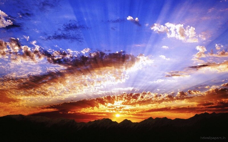 Mountain Range at Sunset — Blue, Dramatic, Photograph, Sun