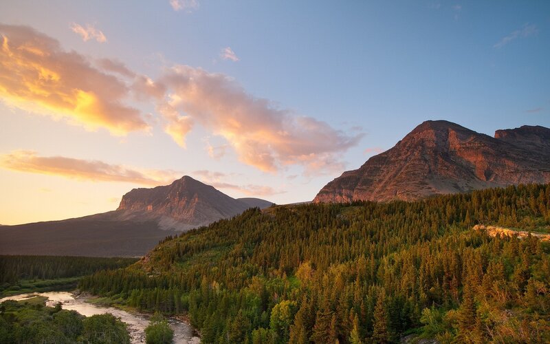 Mountain Range at Sunset — Blue, Serene, Photograph, Forest