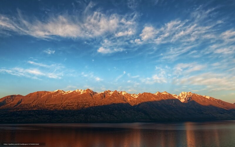 Mountain Range at Sunset — Blue, Serene, Photograph, Lake, Clouds