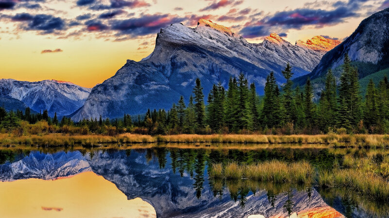 Mountain Range at Sunset — Blue, Serene, Photograph, Trees