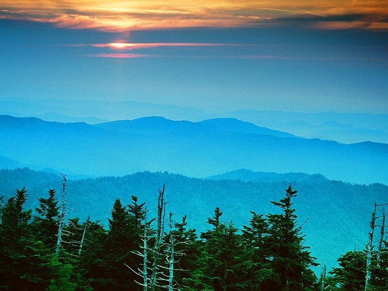 Mountain Range at Sunset — Blue