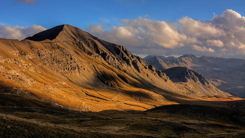 Mountain Range at Sunset — Brown, Dramatic, Photograph