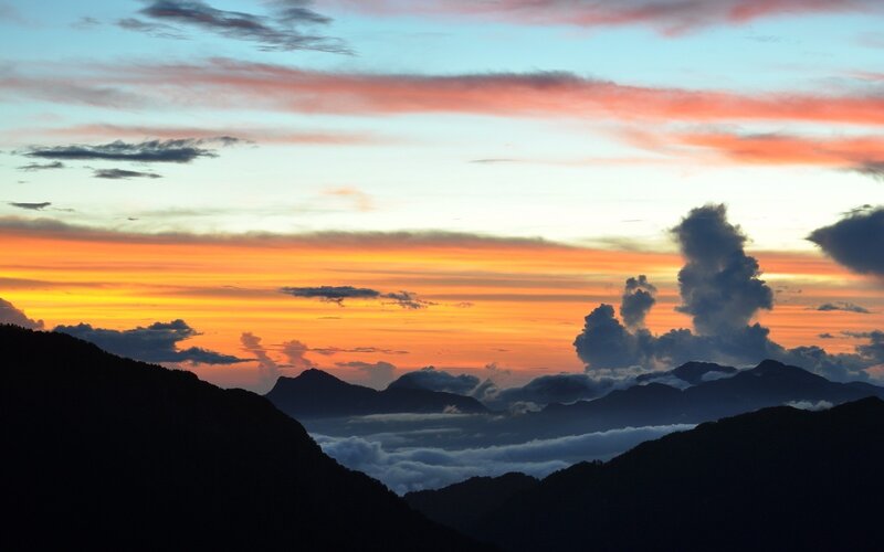 Mountain Range at Sunset — Clouds