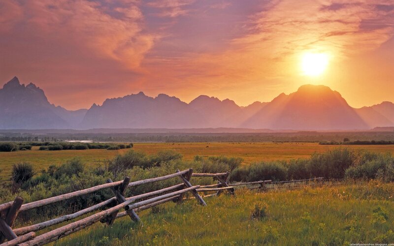 Mountain Range at Sunset — Fence