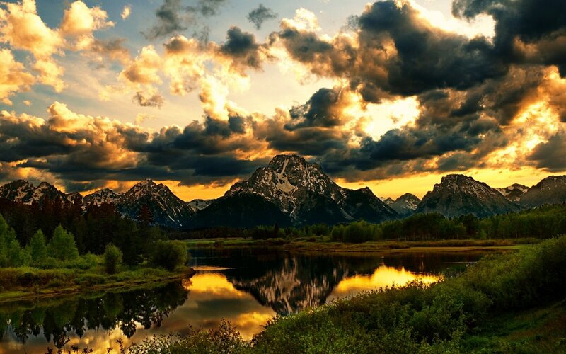 Mountain Range at Sunset — Gold, Dramatic, Photograph