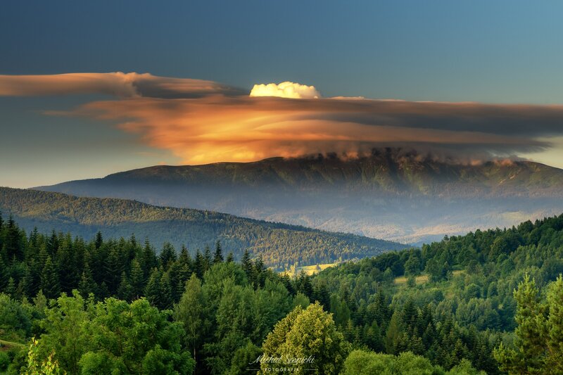 Mountain Range at Sunset — Green, Dramatic, Photograph, Forest