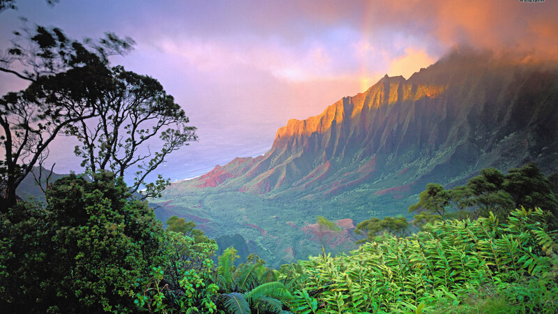Mountain Range at Sunset — Green, Dramatic, Photograph