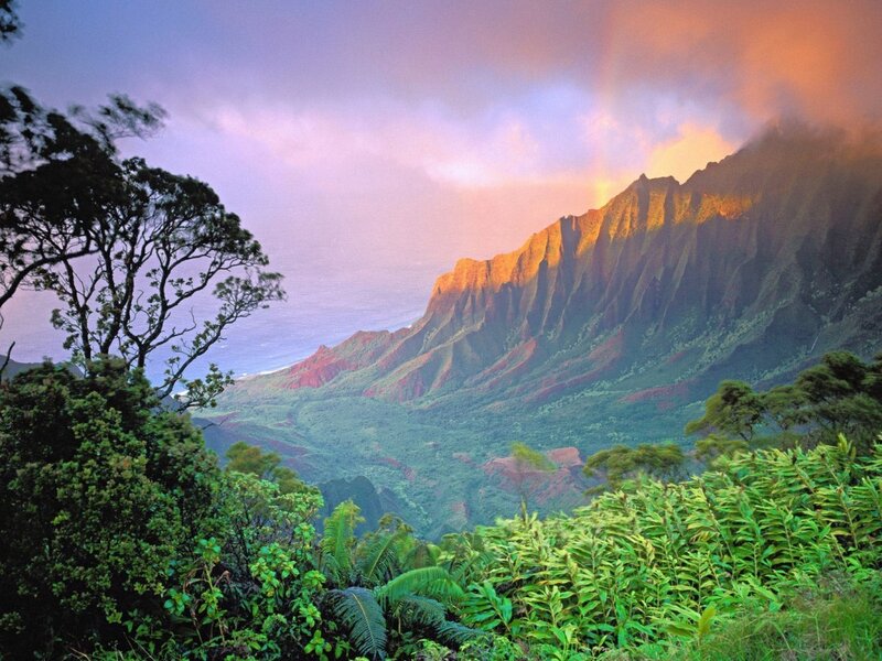 Mountain Range at Sunset — Green, Dramatic